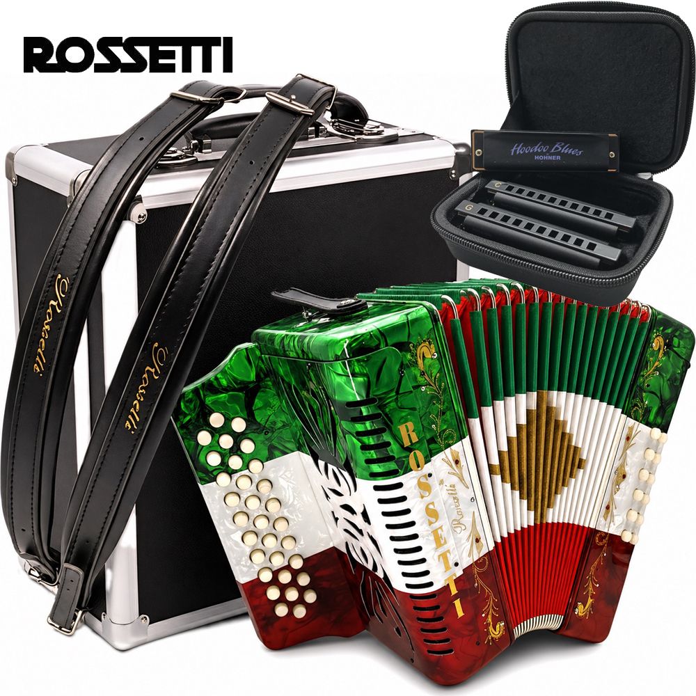 Rossetti 3112 FBE Fa 31 Button Accordion Red/White/Green w/ Case