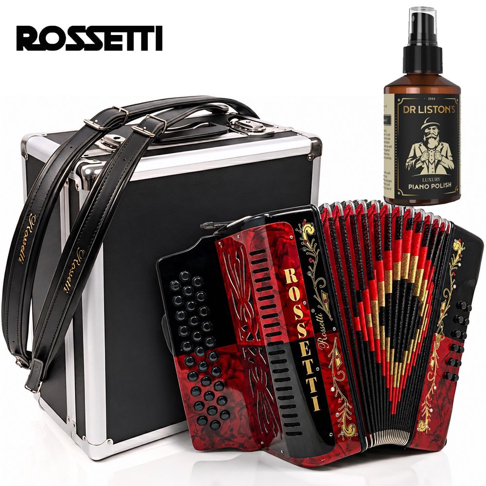 Rossetti 3112 GCF 31 Button Diatonic Accordion - Black/Red w/ Case