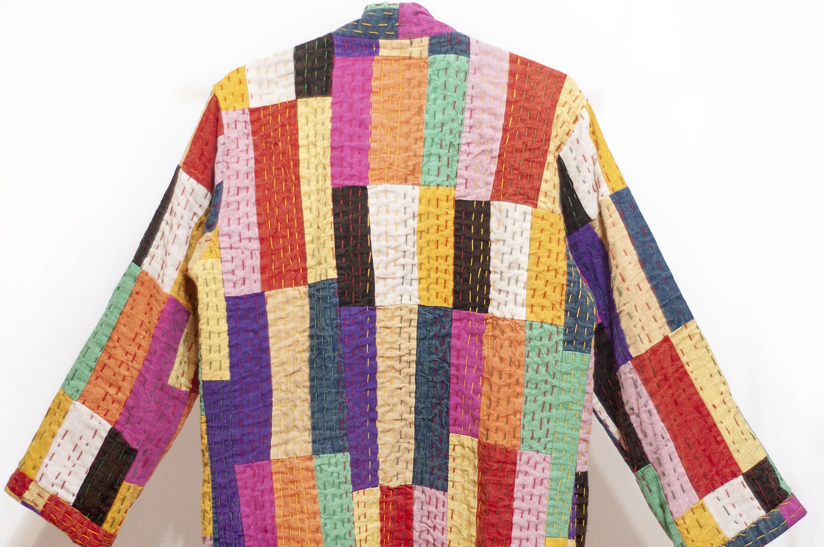女裝 手工刺繡棉質外套 印度純棉 水洗拼接長袖拼布外套-彩色方塊 - 女裝外套/大衣 - 棉.麻 多色