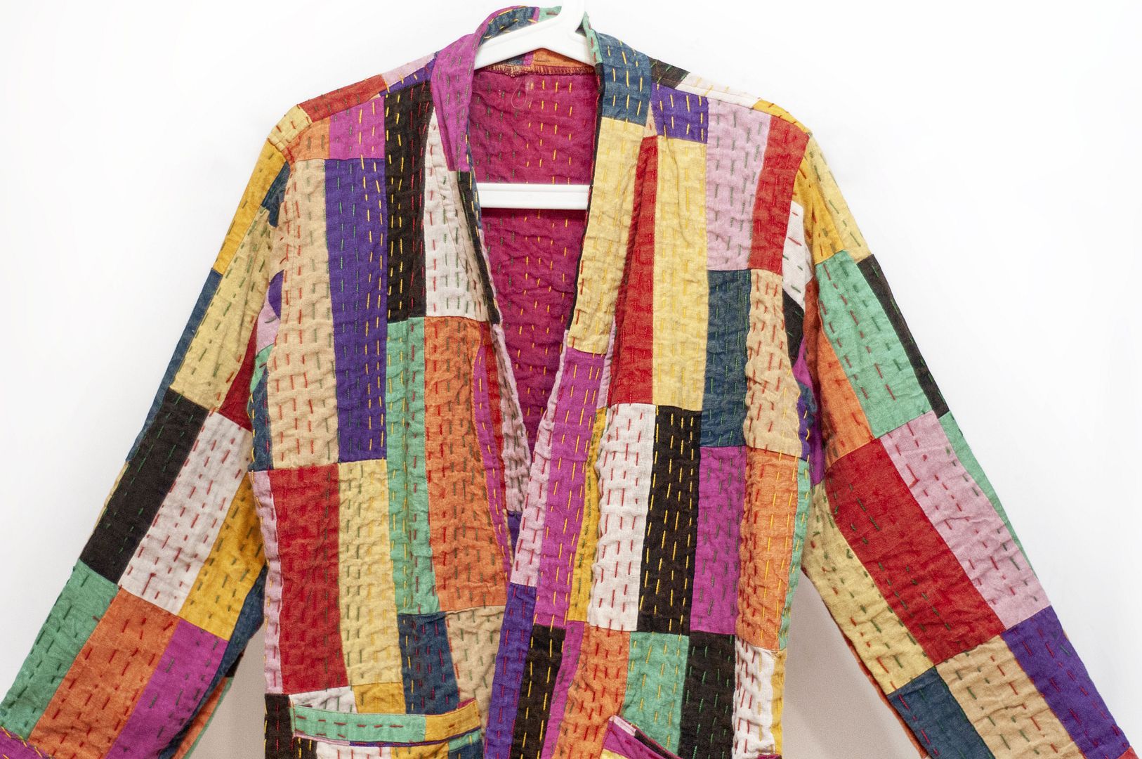 女裝 手工刺繡棉質外套 印度純棉 水洗拼接長袖拼布外套-彩色方塊 - 女裝外套/大衣 - 棉.麻 多色