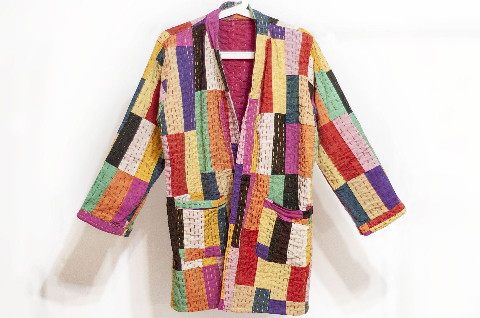 女裝 手工刺繡棉質外套 印度純棉 水洗拼接長袖拼布外套-彩色方塊 - 女裝外套/大衣 - 棉.麻 多色