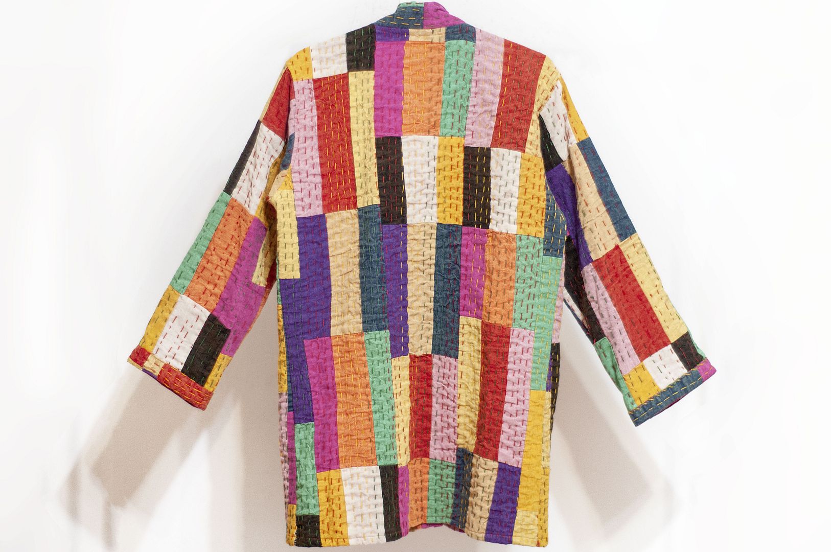 女裝 手工刺繡棉質外套 印度純棉 水洗拼接長袖拼布外套-彩色方塊 - 女裝外套/大衣 - 棉.麻 多色