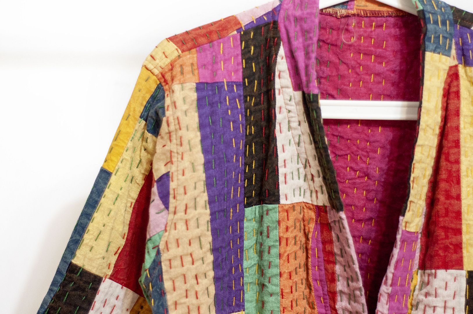 女裝 手工刺繡棉質外套 印度純棉 水洗拼接長袖拼布外套-彩色方塊 - 女裝外套/大衣 - 棉.麻 多色