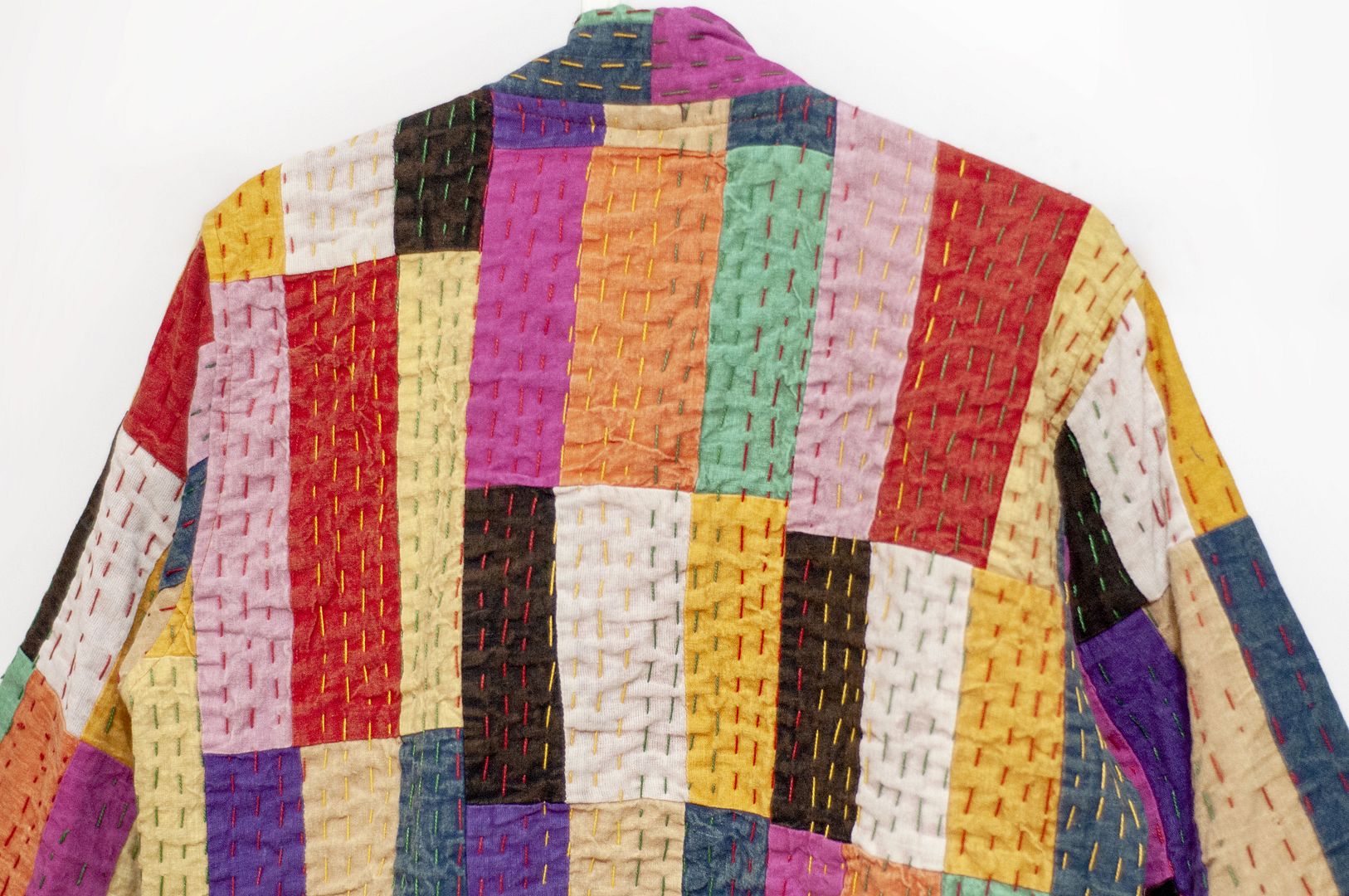 女裝 手工刺繡棉質外套 印度純棉 水洗拼接長袖拼布外套-彩色方塊 - 女裝外套/大衣 - 棉.麻 多色