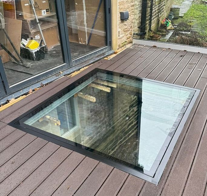 walk on glass panel with steel framework