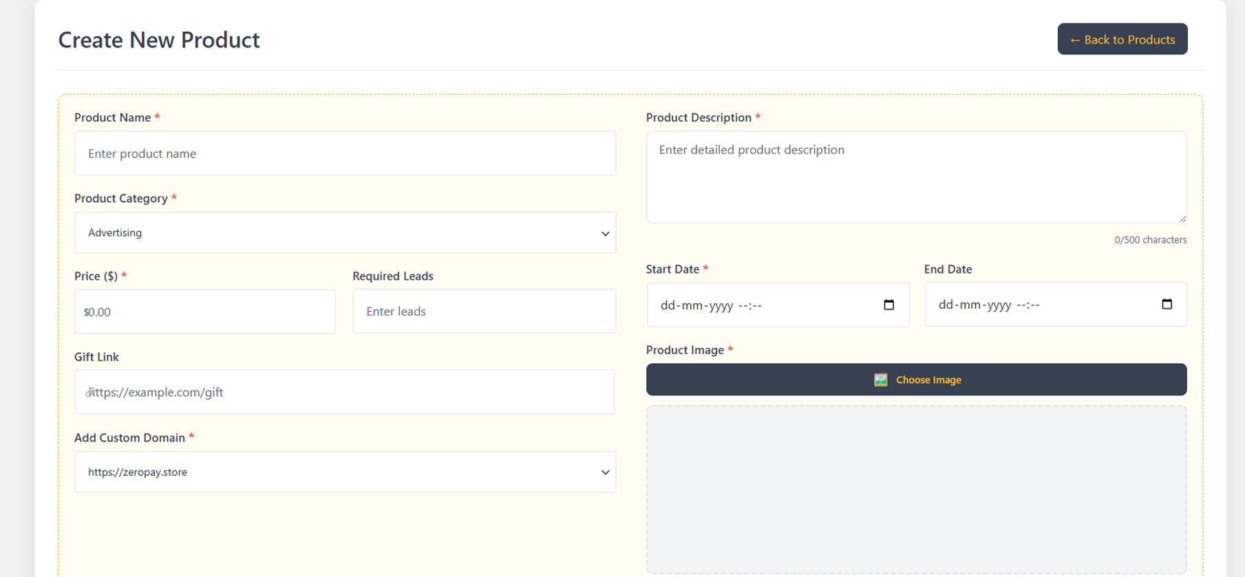 Add Product form