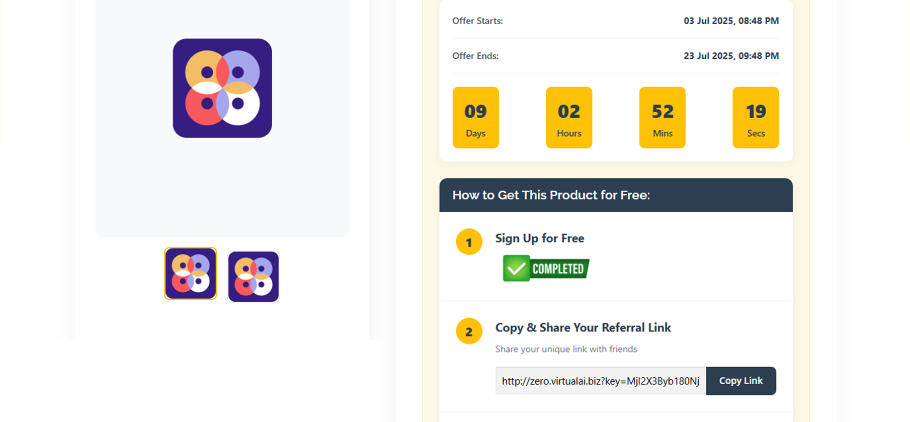 Step 2: After logging in, the referral link becomes visible