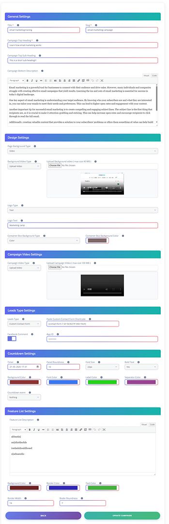 Campaign creation interface