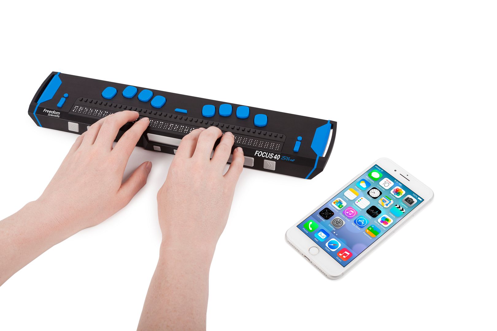Man een Focus 40 Blue-brailleleesregel aan te gebruiken