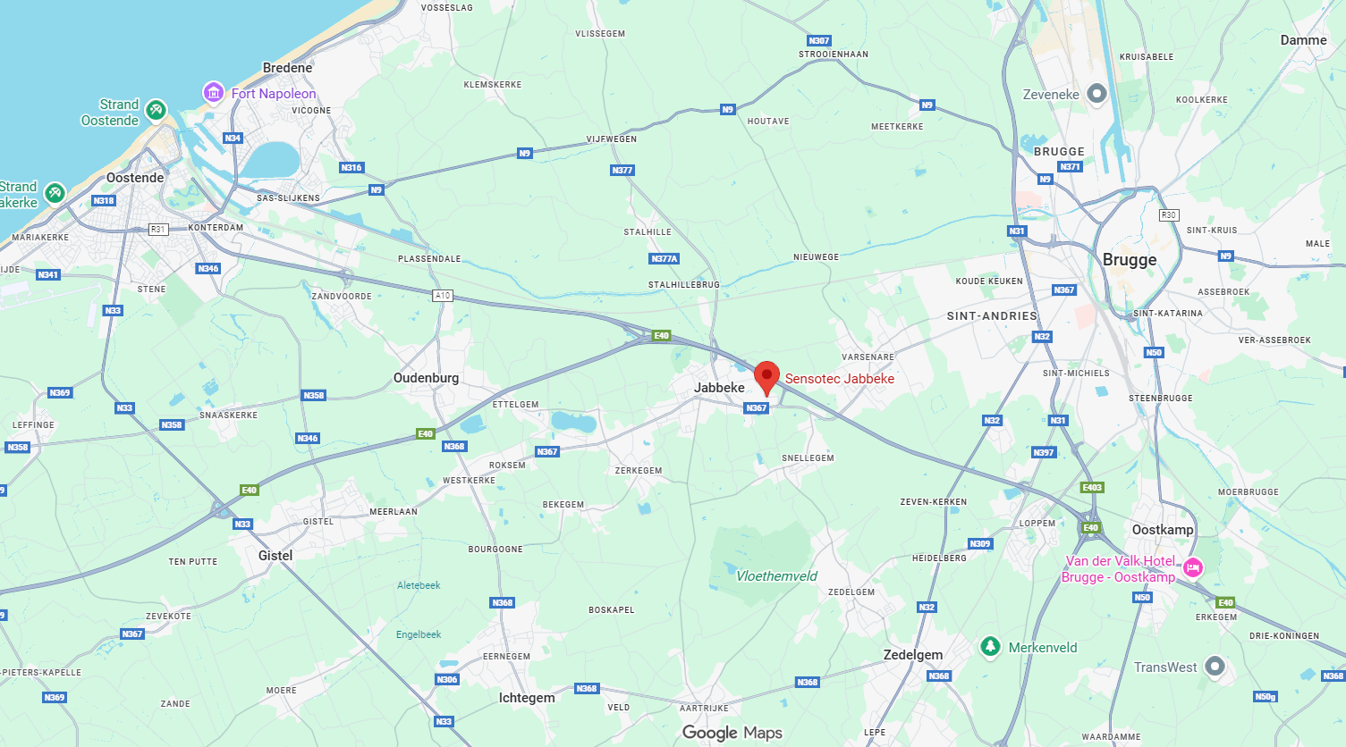 Google-maps plan van Sensotec-Jabbeke