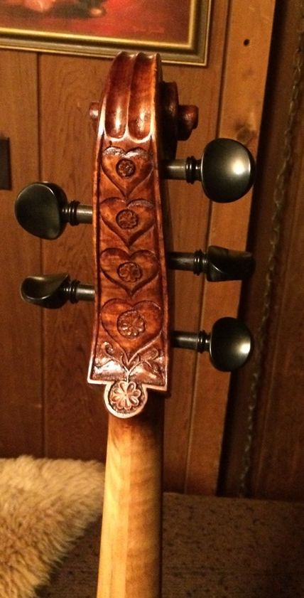 Oliver 5-string Cello Piccolo Scroll back. Handmade in Oregon by Chet Bishop.