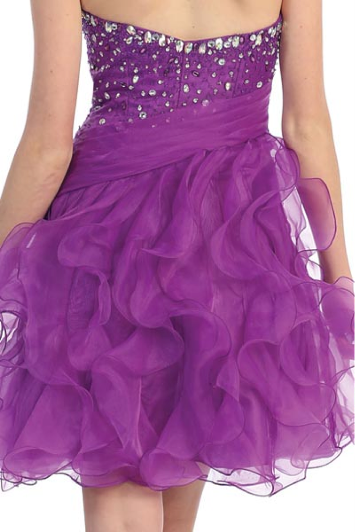Image 3 of Sexy Strapless Beaded Bodice Ruffled Skirt Short Prom Party Missy Formal Dress -
