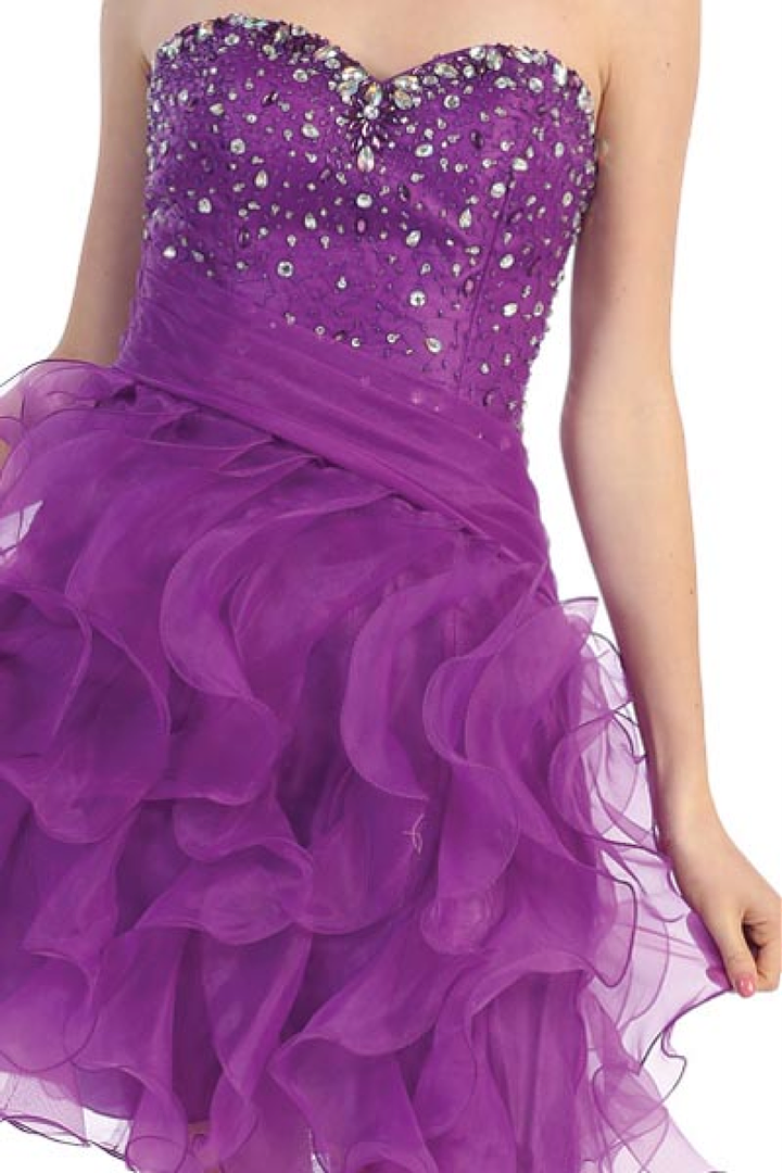 Image 2 of Sexy Strapless Beaded Bodice Ruffled Skirt Short Prom Party Missy Formal Dress -