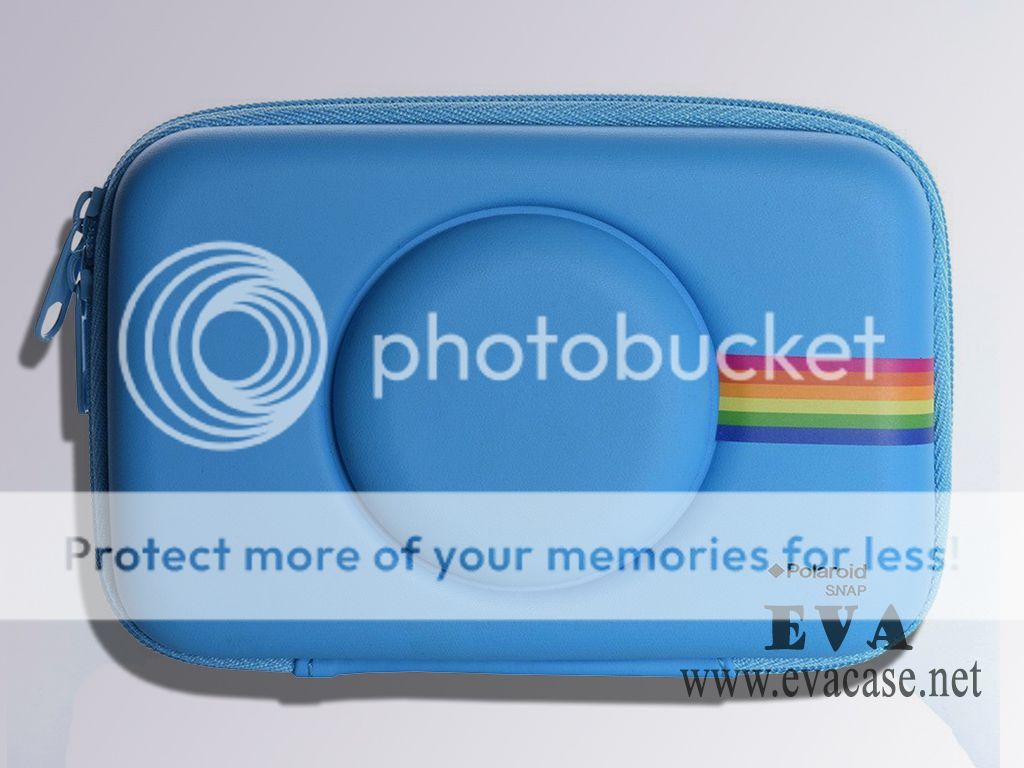 Polaroid camera case with light blue nylon zipper closure