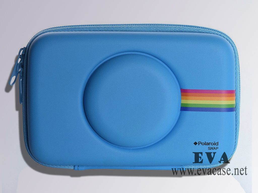 Polaroid camera case with light blue nylon zipper closure