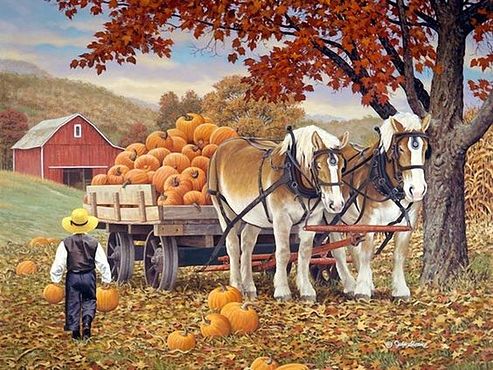 Yes - horse wagon of pumpkins