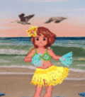 120 ANIMATED HULA GIRL DANCING ON THE BEACH