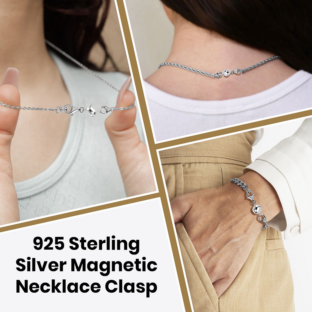 925 Sterling Silver Magnetic Jewelry Lock with Lobster Clasp for Women - Picture 15 of 76