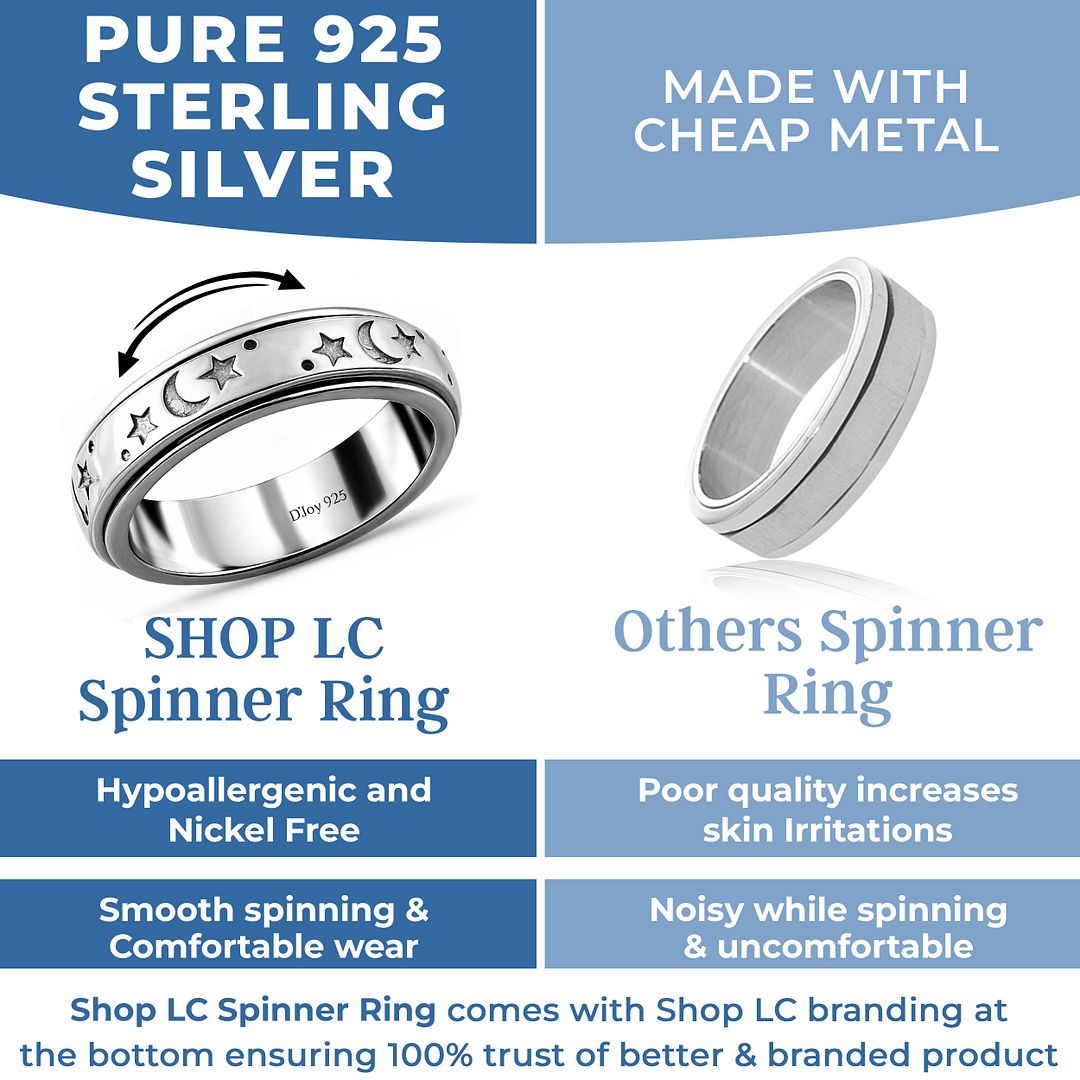Boho Handmade 925 Sterling Silver Moon Star Spinner Band Ring Gift For Women - Picture 7 of 65