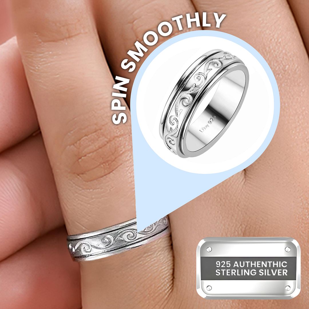 Boho Handmade 925 Sterling Silver Moon Star Spinner Band Ring Gift For Women - Picture 27 of 65