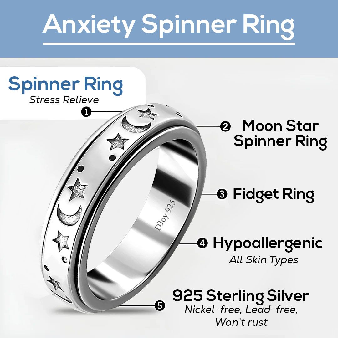 Boho Handmade 925 Sterling Silver Moon Star Spinner Band Ring Gift For Women - Picture 10 of 65