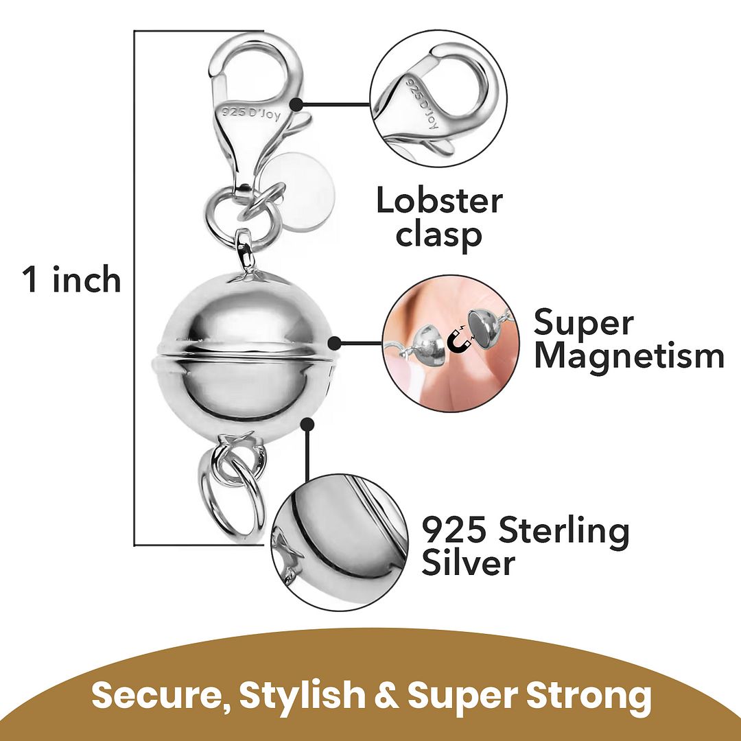 925 Sterling Silver Magnetic Jewelry Lock with Lobster Clasp for Women - Picture 37 of 76