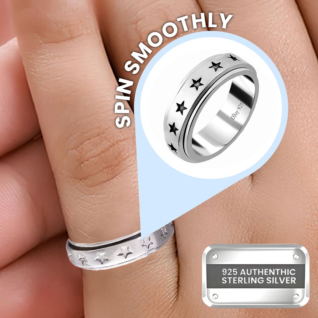 Boho Handmade 925 Sterling Silver Moon Star Spinner Band Ring Gift For Women - Picture 63 of 65