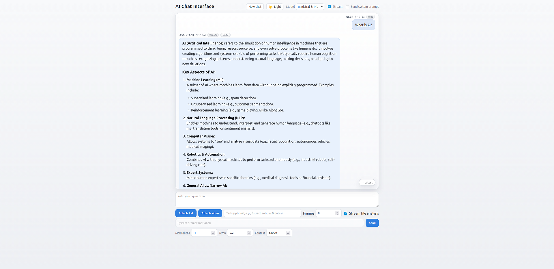 Screenshot of the AI chat interface.