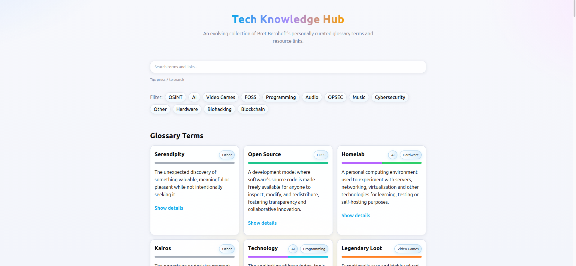 Screenshot of the Tech Knowledge Hub website.