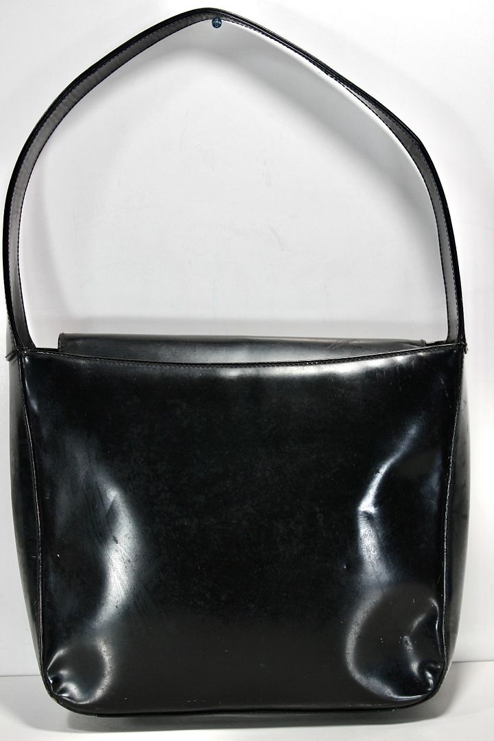 GUCCI Black Patent Leather Hand Bag Tote Bag Interlocking GG Logo
