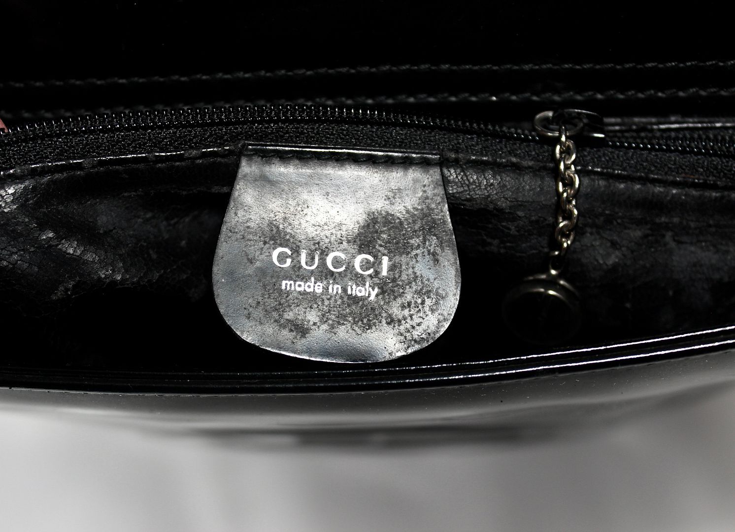 GUCCI Black Patent Leather Hand Bag Tote Bag Interlocking GG Logo