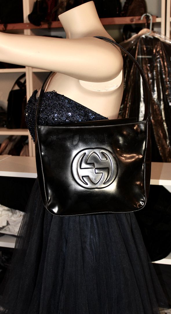 バッグ GUCCI Handbag Patent Leather Big GG Logo GUCCI Black Patent Leather Hand Bag Tote Bag Interlocking GG Logo