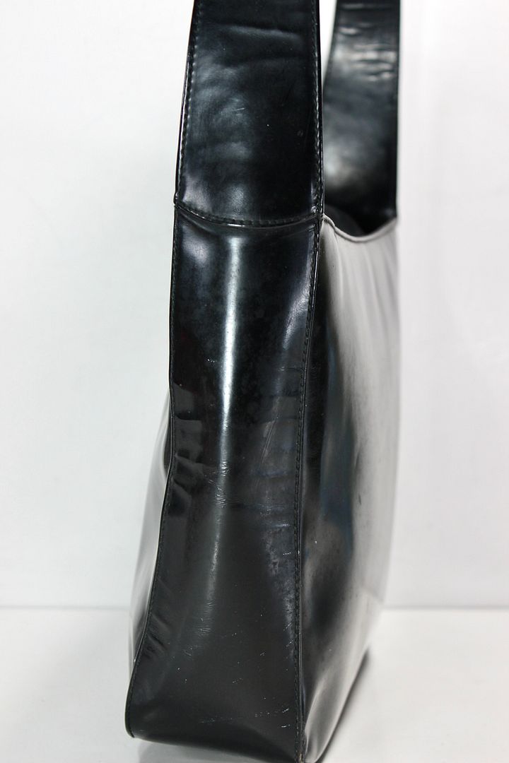 GUCCI Black Patent Leather Hand Bag Tote Bag Interlocking GG Logo