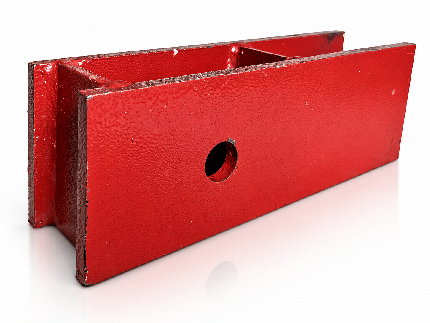 Red steel bracket product view on white background