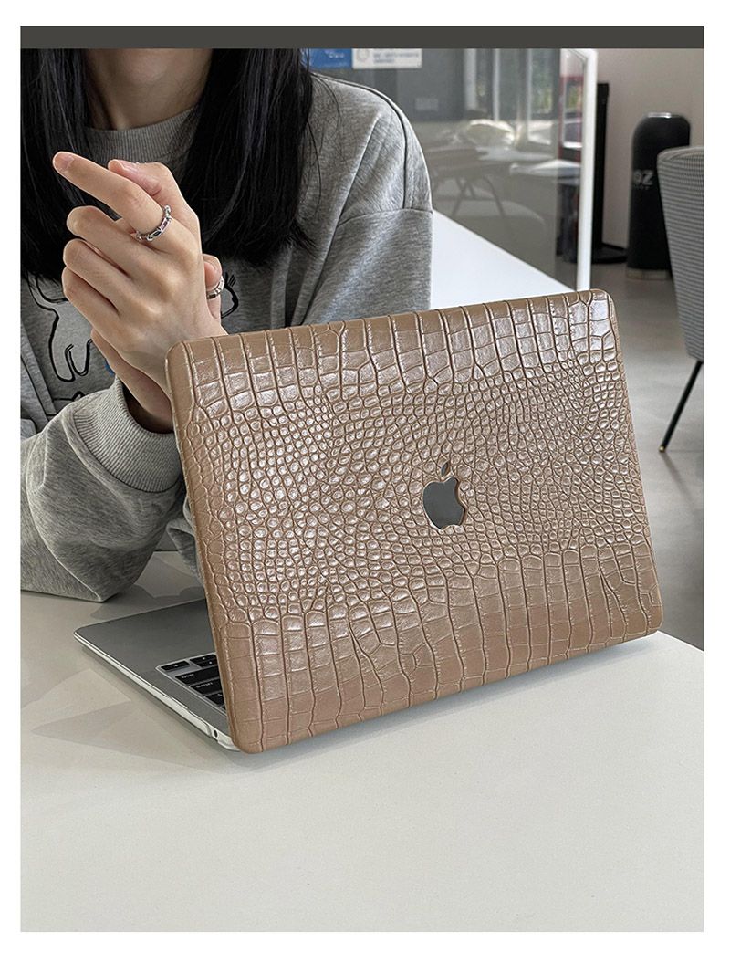 Brown Crocodile PU Leather Shell Case Cover For MacBook Air 13 15