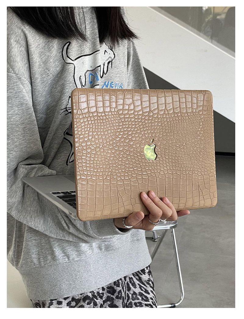 Brown Crocodile PU Leather Shell Case Cover For MacBook Air 13 15