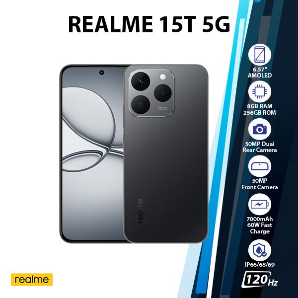 Realme 15T 5G Android Cell Phone (8GB+256GB/TITANIUM/Dual SIM