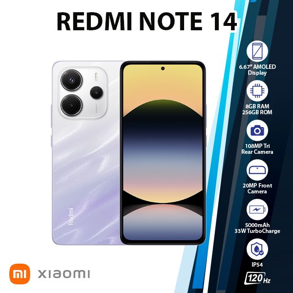 Xiaomi Redmi Note 14 4G Android Cell Phone (Purple/8GB+256GB/Dual