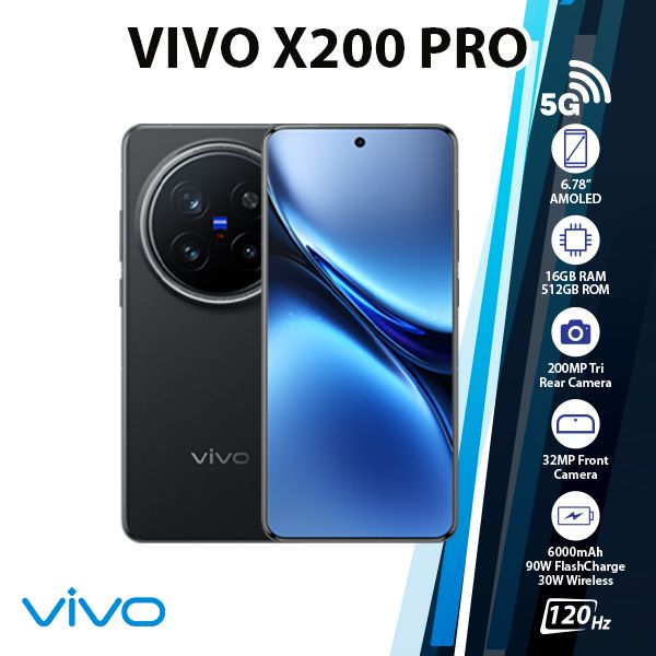 VIVO X200 Pro 5G Android Cell Phone (Black/16GB+512GB/Dual SIM
