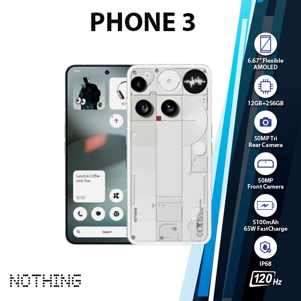 Nothing Phone 3 5G Android Cell Phone (WHITE/12GB+256GB/Dual SIM