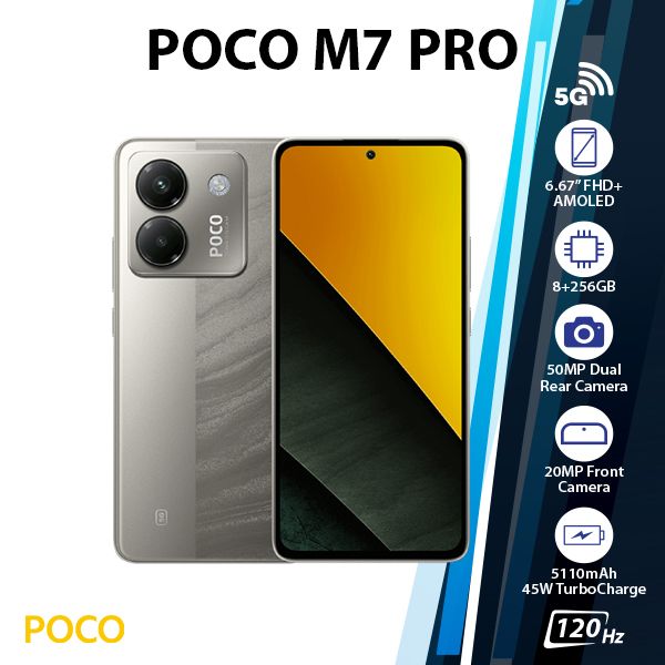 Xiaomi POCO M7 Pro 5G Android Cell Phone (8GB+256GB/SILVER/Dual