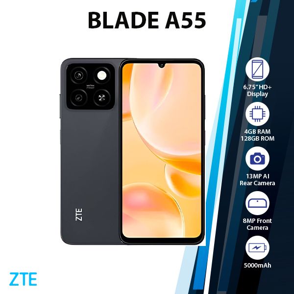 ZTE Blade A55 Android Cell Phone (Black/4GB+128GB/Dual SIM