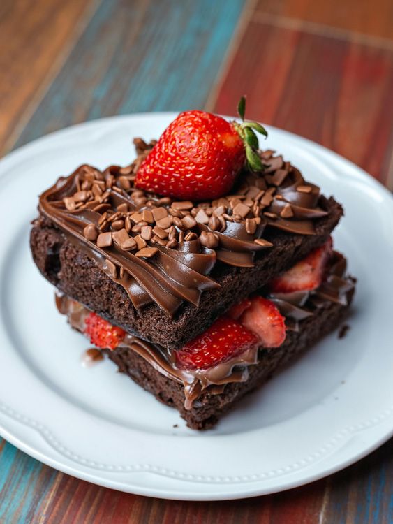 Brownies with Strawberries |  easy Valentine’s desserts