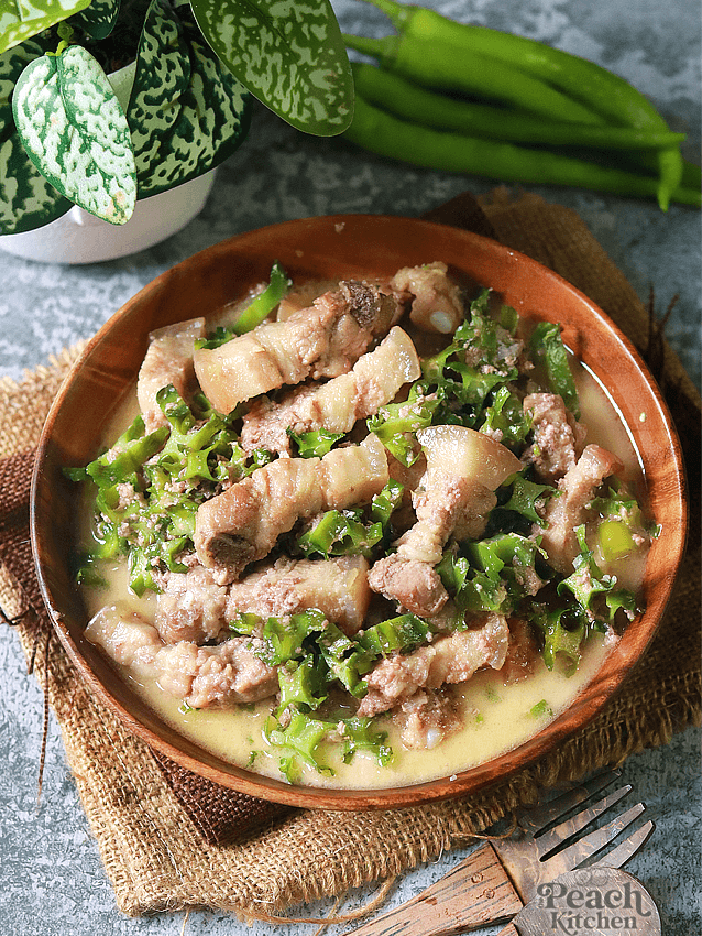 Sigarilyas Bicol Express on a wooden bowl