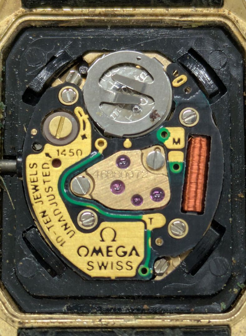 Exc+5* Vintage OMEGA De Ville Cal.1450 Quartz Gold Black