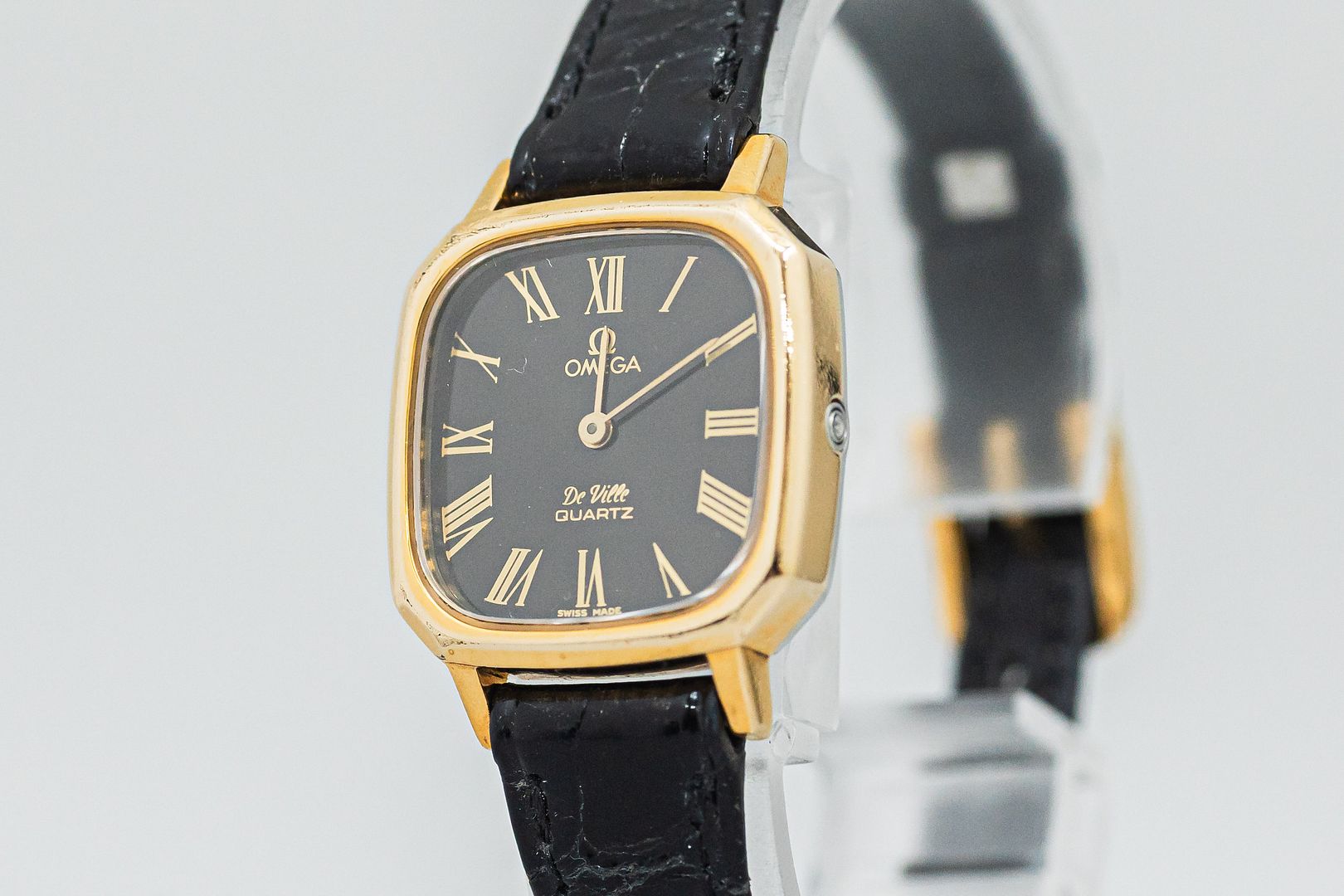 NEAR MINT** Vintage OMEGA De Ville Qz Cal.1353 Black Roman
