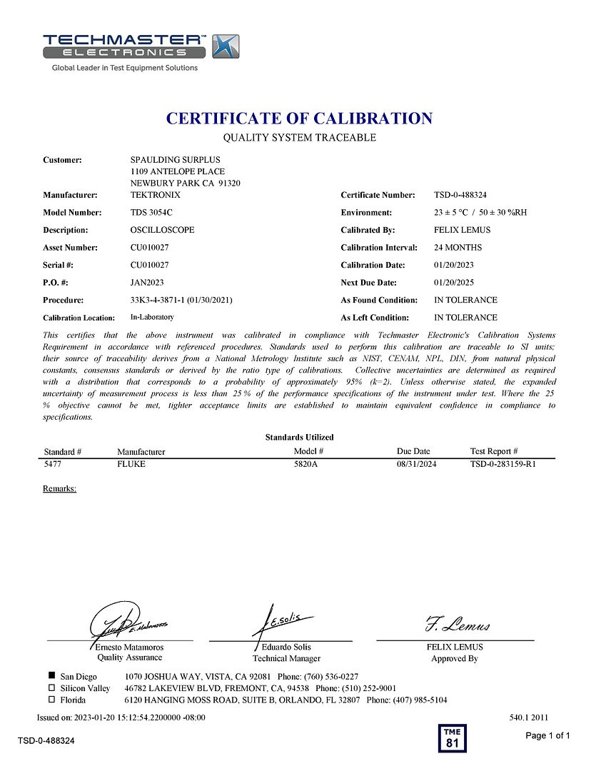 TDS3054C Cal Certificate-page-001