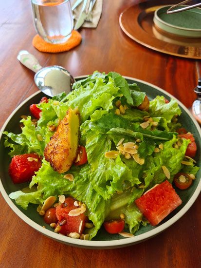 Watermelon and Fried Cheese Salad