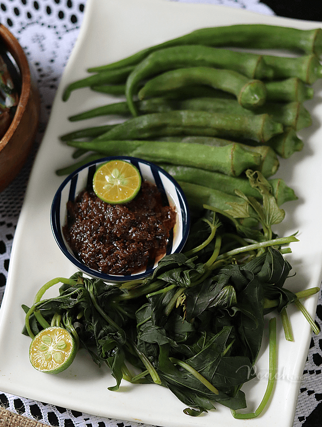Steamed Talbos and Okra with bagoong