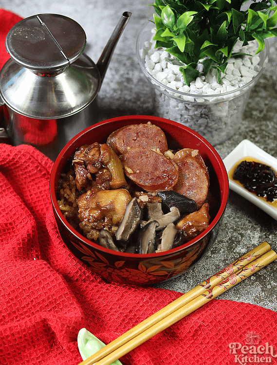 Rice Cooker Chicken with Mushroom and Chinese Sausage